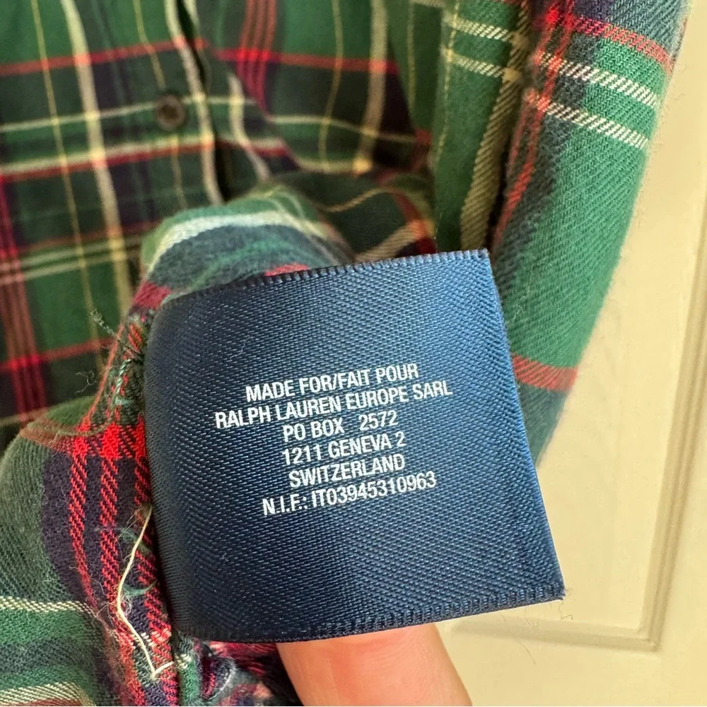 Polo Ralph Lauren Girls Flannel Holidays Plaid Long Sleeve  Shirt  Dress 16